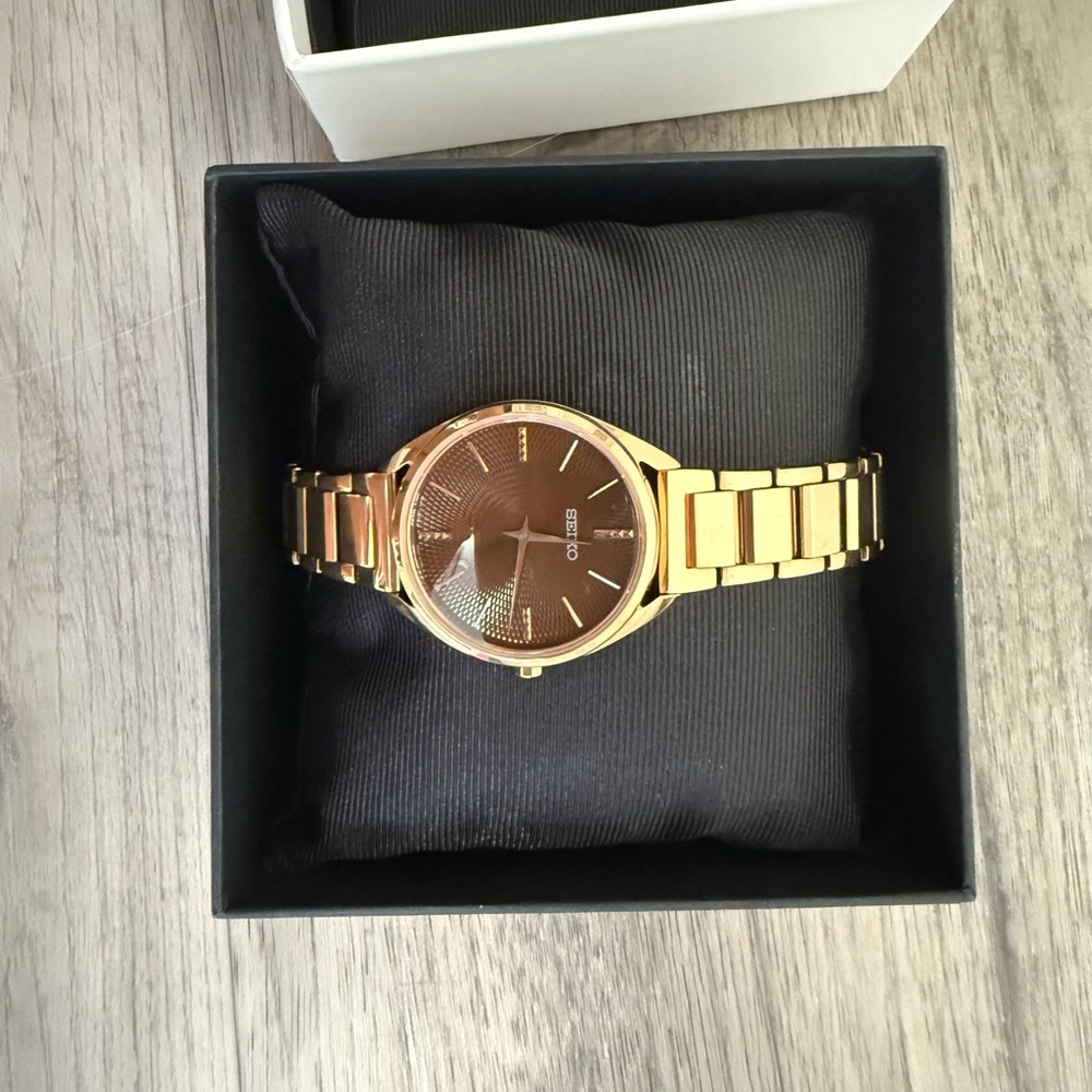 Seiko Gold Watch with Brown Dial